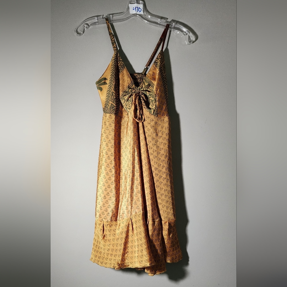 Boho Silk Blend Slip Dress – Size 14 – Made in India – Smocked Back